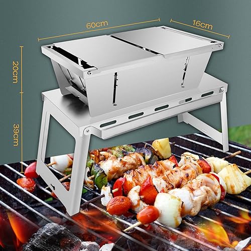 Miniatura 5 de Parrillas para Asador de carbón portátil plegable para viajes, cocina al aire libre y camping, barbacoa pequeña de acero inoxidable, plegable, 17
