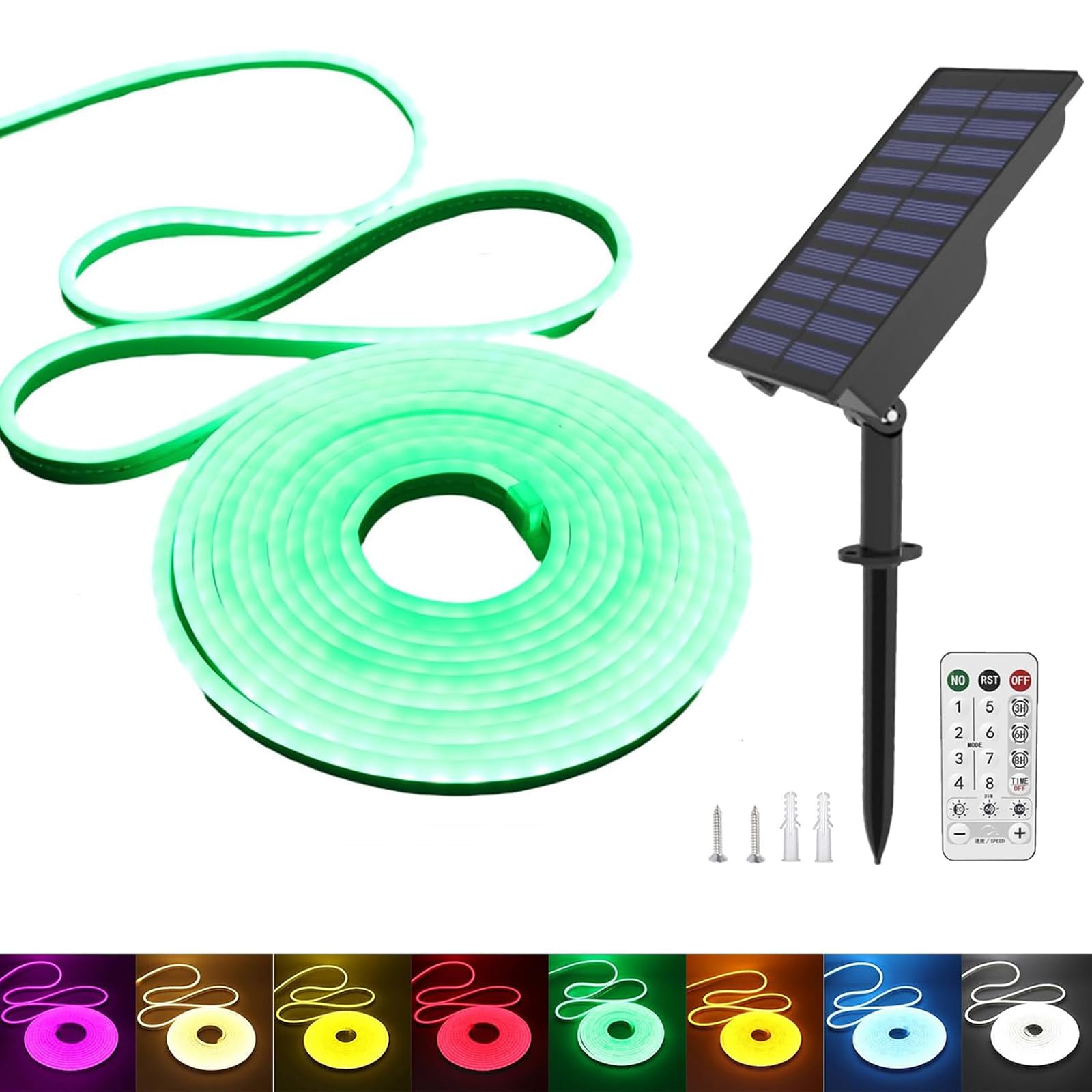 KISUFU Solar Energy Neon LED Ribbon, 24V Neon LED Strip Light IP65 Waterproof Silicone with 1.5w Solar Rechargeable Wall Mount USB Controller for Garden, Outdoor Yard Party Decoration