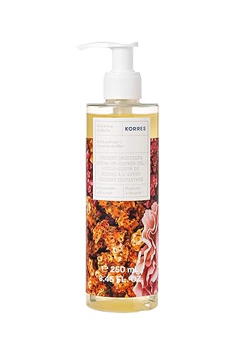 KORRES Aceite de ducha de suero suavizante instantáneo, aceite corporal hidratante para hombres y mujeres, cuidado diario de la piel después de la