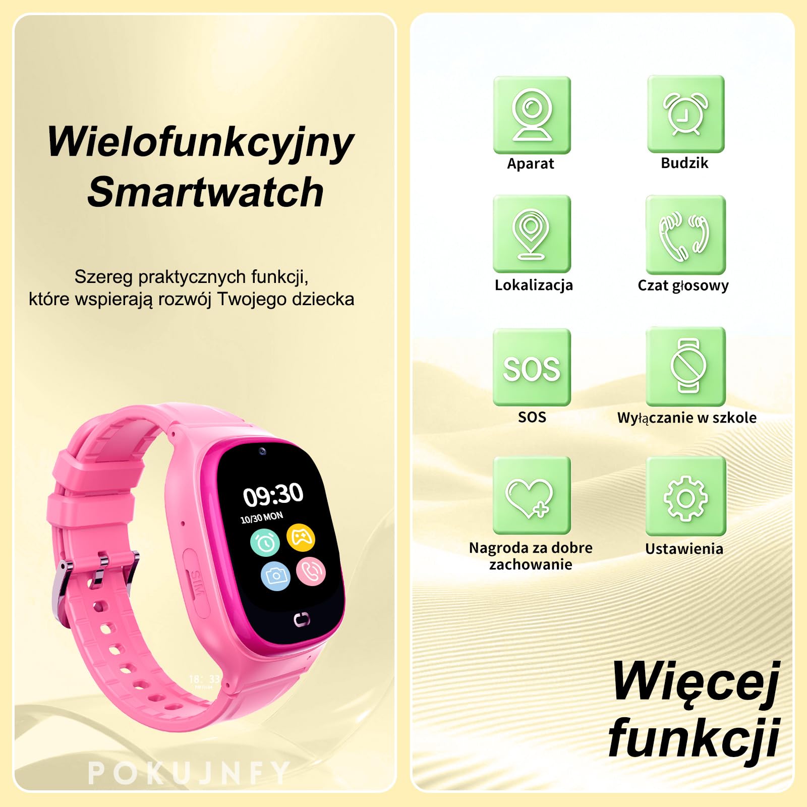 Smartwatch dla Dzieci z GPS Rozmowy Telefoniczne Czat SOS Kontakty | Budzik Gra IP68 Wodoodporny Tryb Klasowy Zegarki Cyfrowe Smartwatch Dziecięcy Chłopcy Dziewczynki Urodziny Prezenty