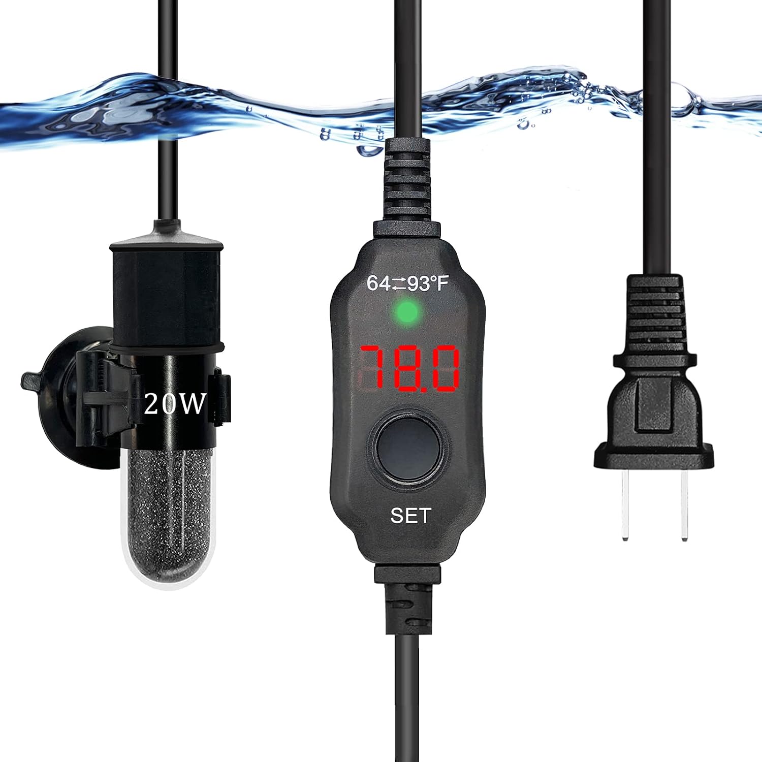 YukiHalu Submersible Aquarium Heater, 10W/20W/30W Adjustable Mini Fish Tank Heater, External Temperature Controller, LED Temperature…