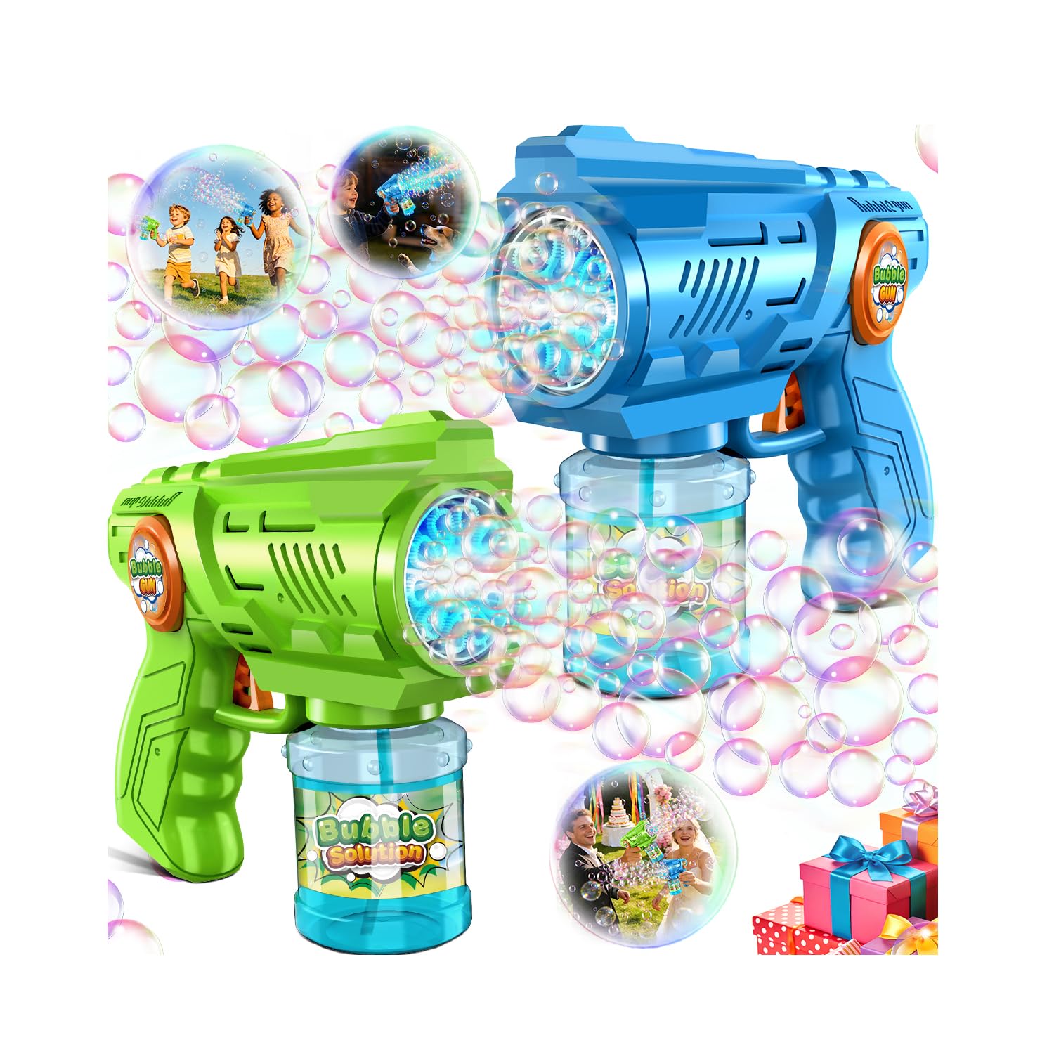 Photo 1 of 2-Pack Bubble Guns for Kids 4-8: Automatic Bubble Machine Gun with Bubble Solution Refill & LED Light - Great Party Toys for Outdoor Easter Wedding Birthday - Summer Toy for Toddlers