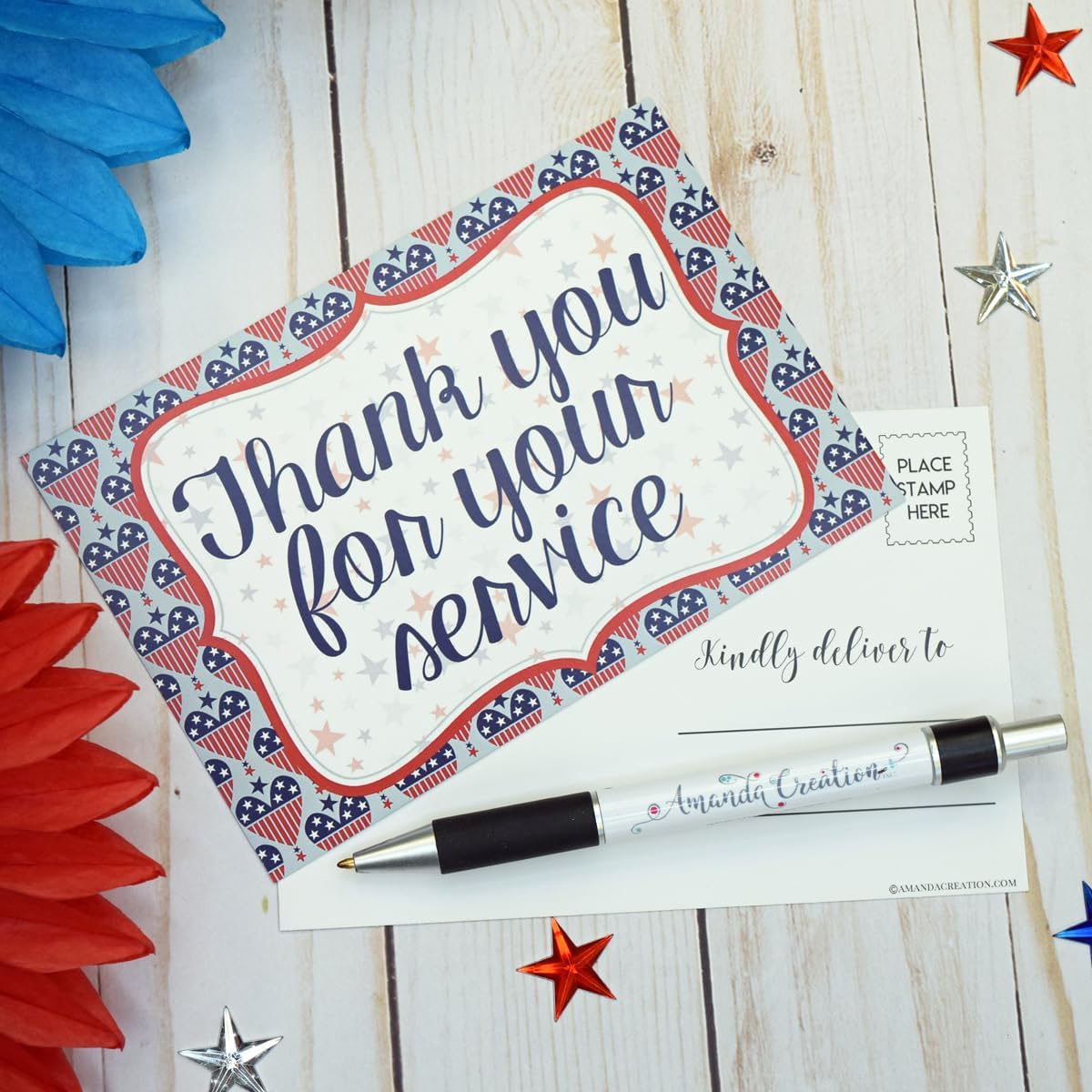 AmandaCreationによる退役軍人の日をテーマにした空白のポストカード、4インチx6インチの記入用ノートカード(20)