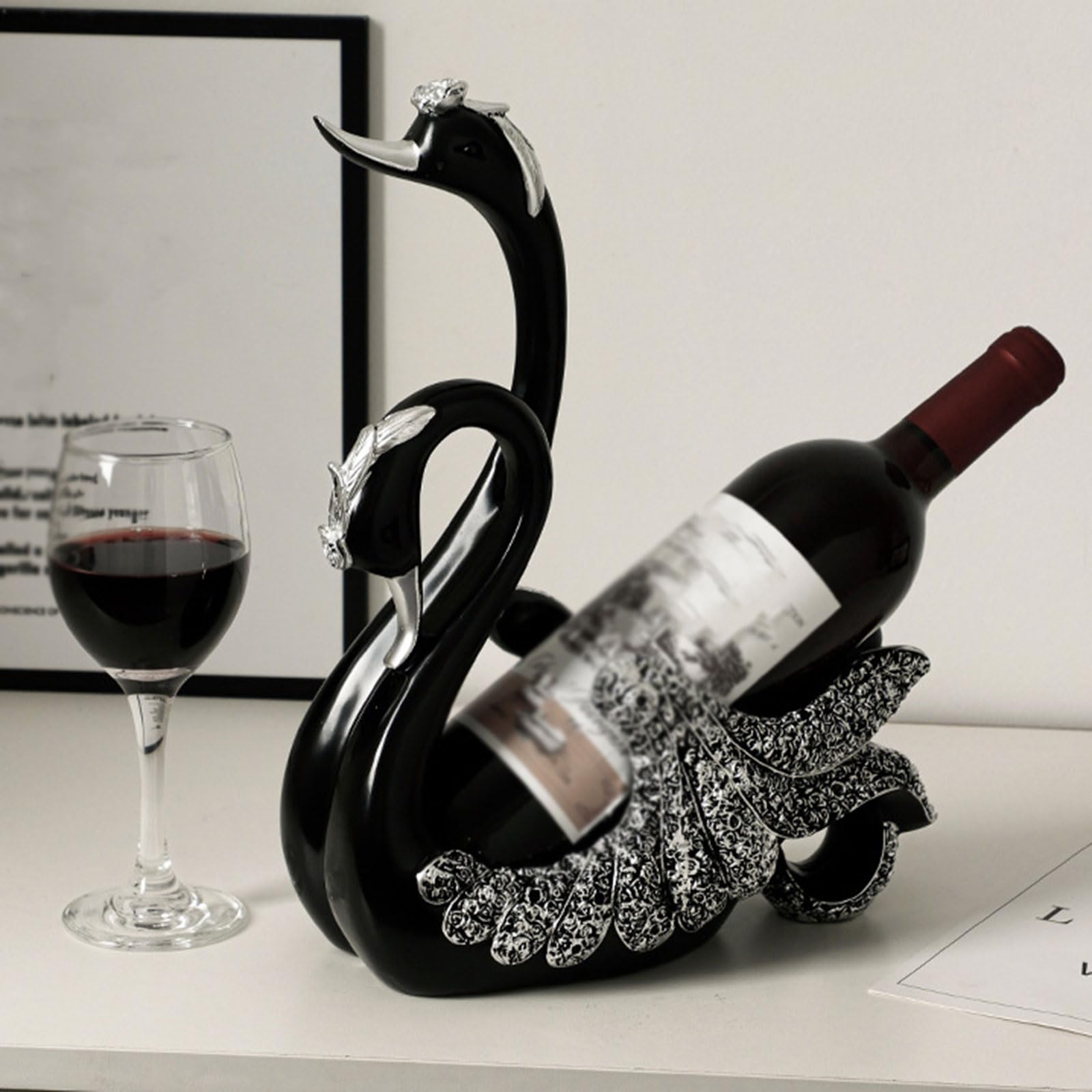 Porte Bouteille pour Une Seule Bouteille, Design Cygne, Décoration De Table pour Comptoir Et Table À Manger, Porte-Bouteilles sur Pied Cuisine, Bar Et Armoires