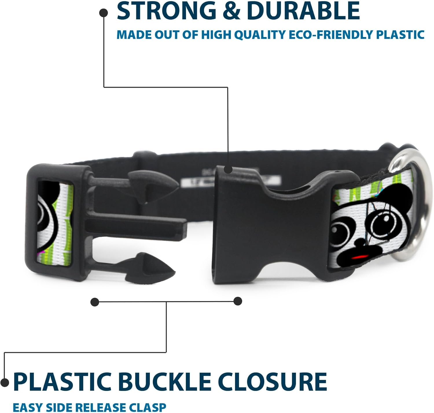 Buckle-Down 16-23" Panda Bear Cartoon Bamboo Plastic Clip Collar, Wide Medium