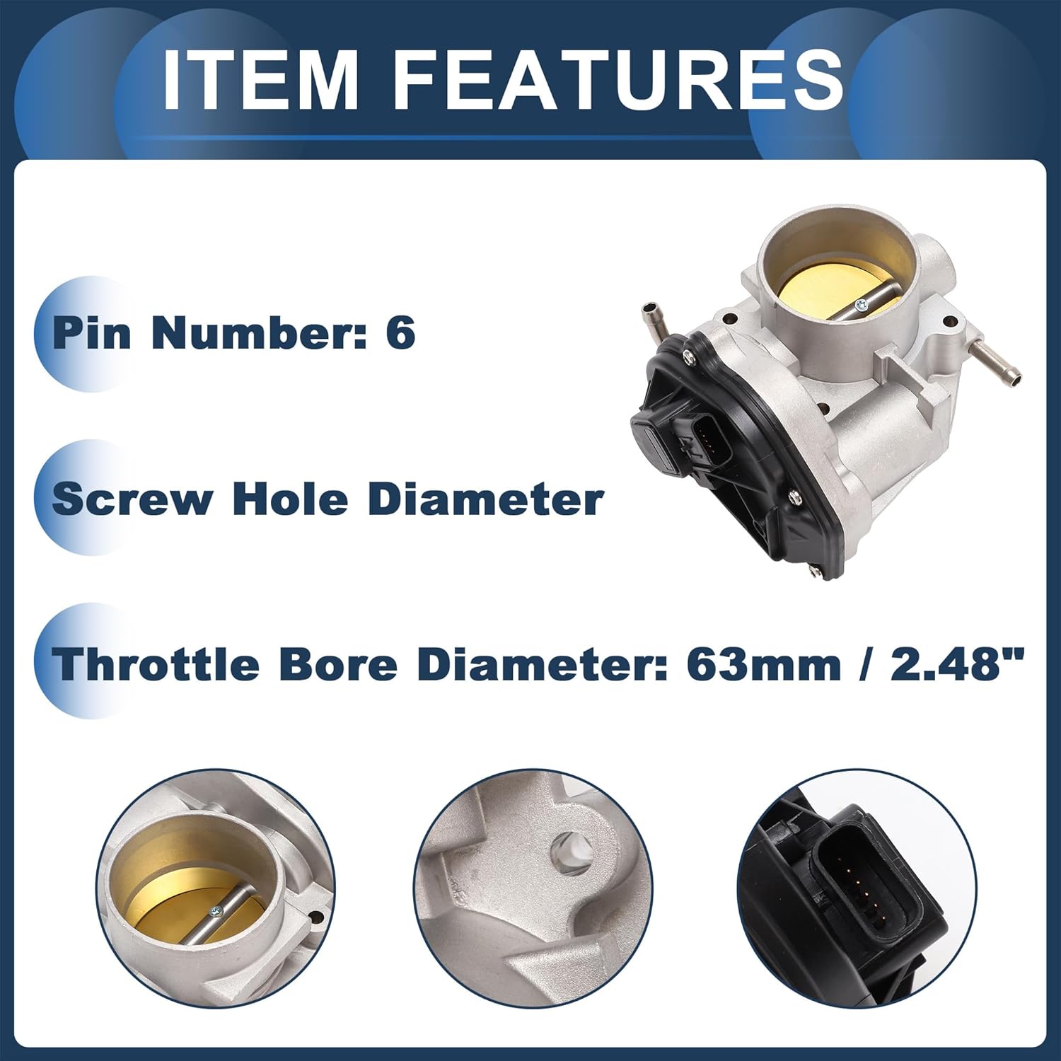Throttle Body Assembly, 63mm Throttle Body Actuator for Ford Five Hundred, for Ford Freestyle for Mercury Montego - V6 3.0L Aluminum Alloy Black, 1 Pc