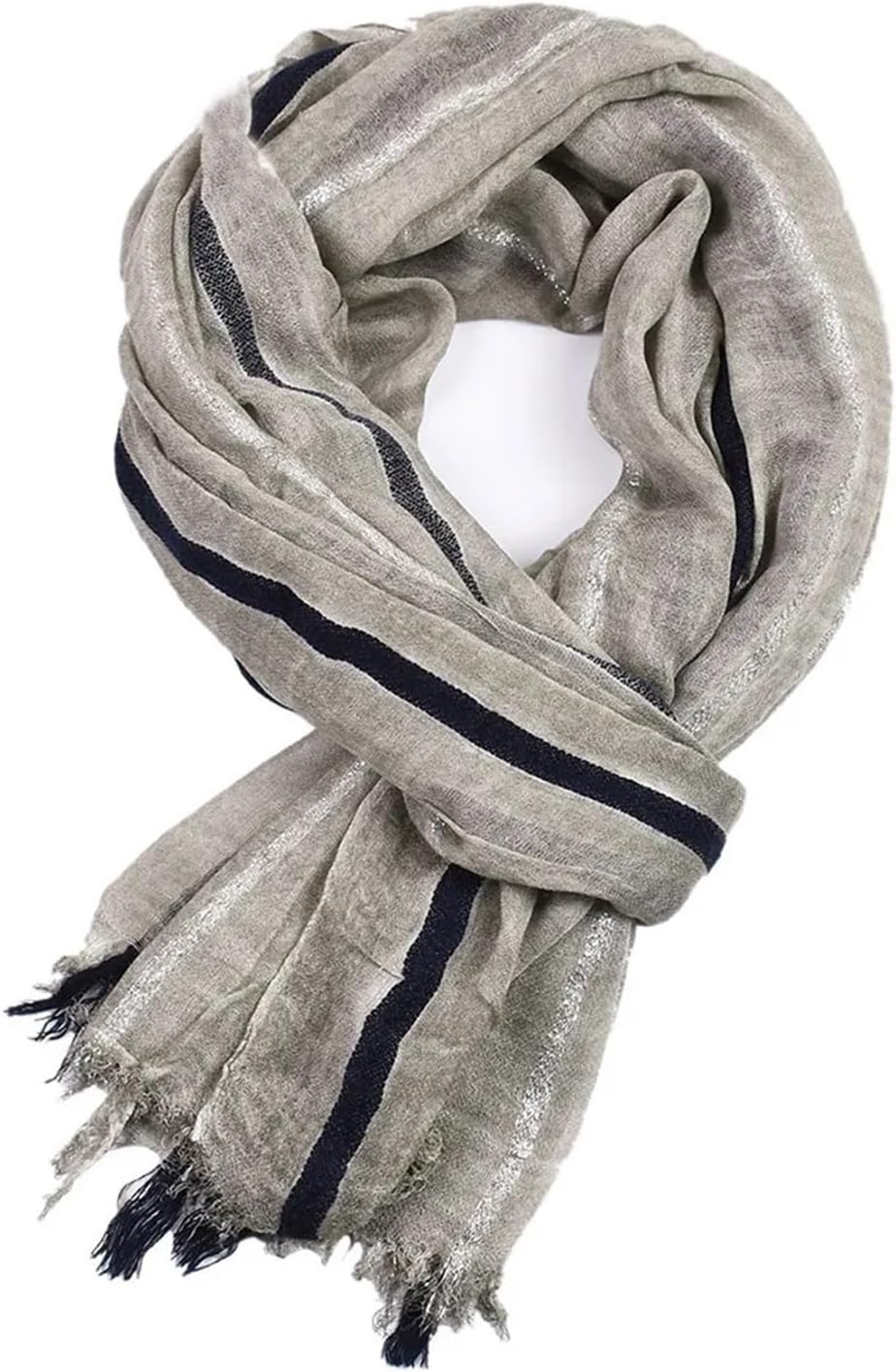 Scarf Cotton Linen Scarf Fashion Male Striped Scarves Autumn Winter Neckerchief Short Tassel Shawls Scarf for Men and Women(Blue)