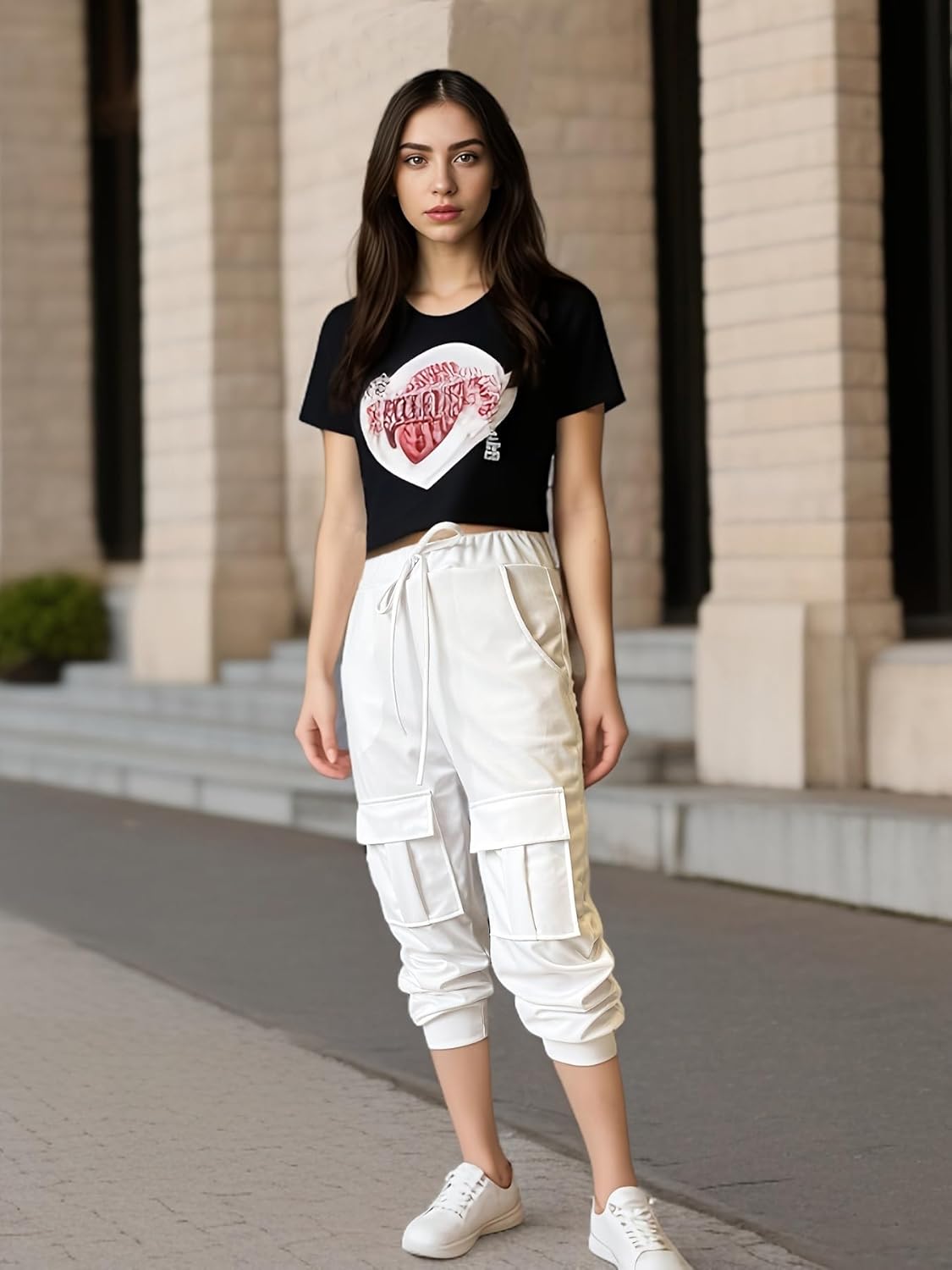 HOPYOP Womens Cargo Pants,Athletic Elastic Waist Baggy Cargo Pants for Women with Pockets - Image 5