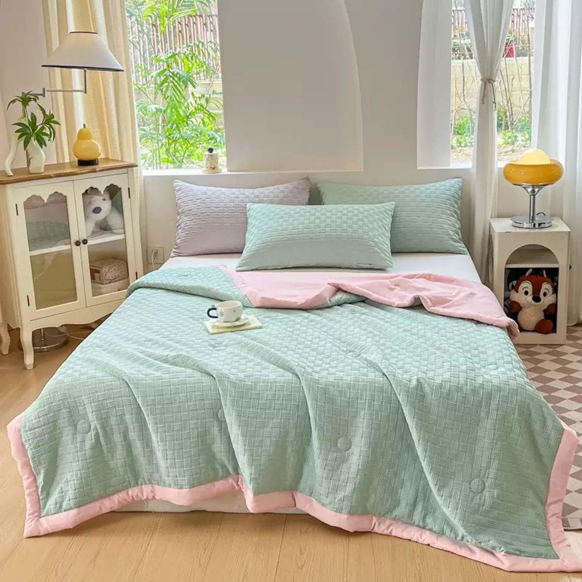 DUSTMAN Quilts Bedspread Queen Size King Size Cotton Spring/Summer Coverlet Bedding Ultra Soft Washed Lightweight Summer Comforter(E,200 * 230cm)