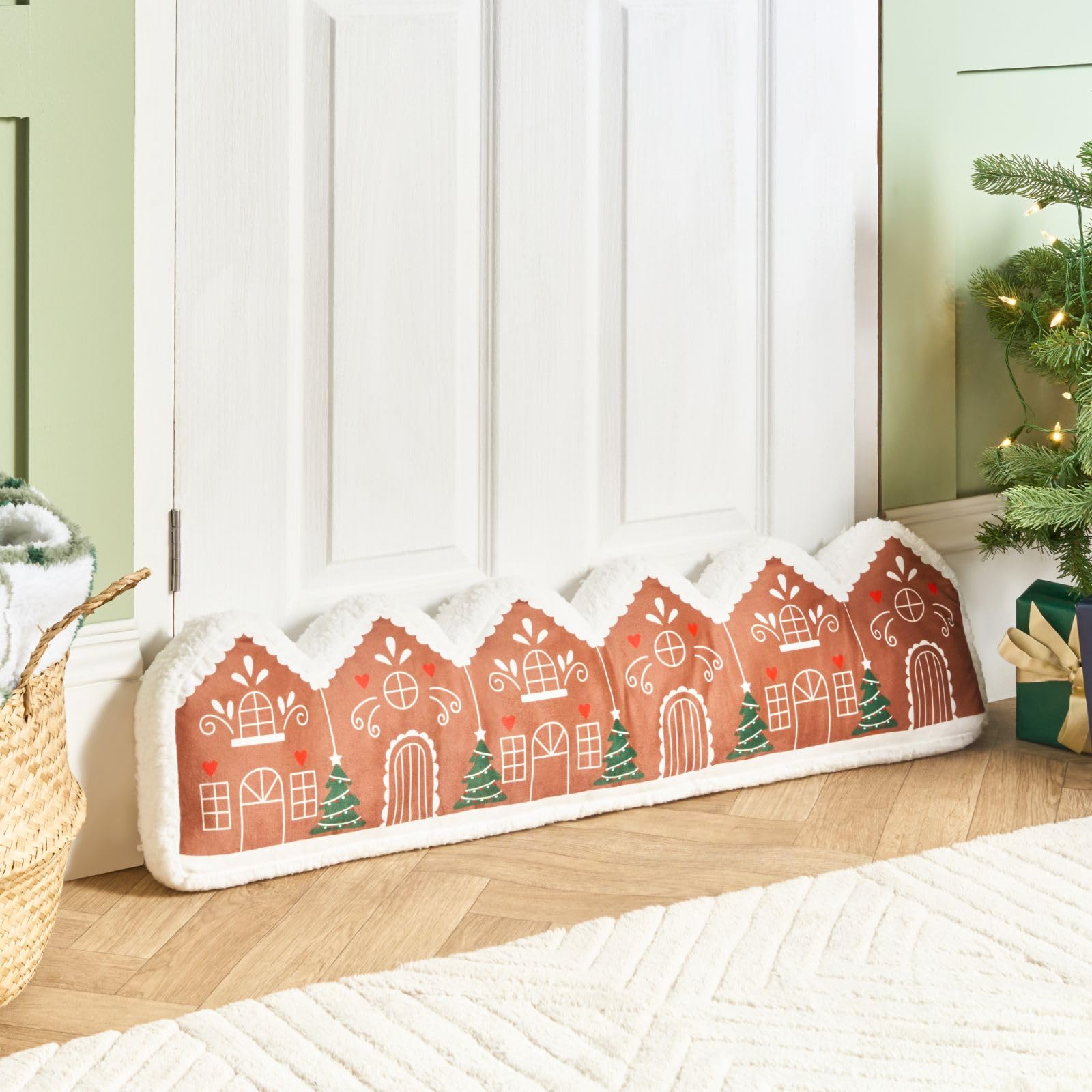OHS Draught Excluder for Doors Gingerbread House, Xmas Decorations Door Draft Excluder Wind Stopper for Doors & Windows Cold Air Christmas Door Stop Living Rooms Bedroom Kitchens, 20 x 90cm โ image 1