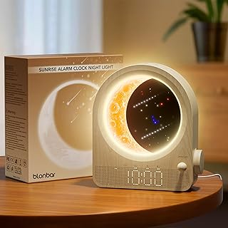 Sunrise Alarm Clocks for Bedrooms, Stepless Dimmable Moon Lamp Dual Alar...