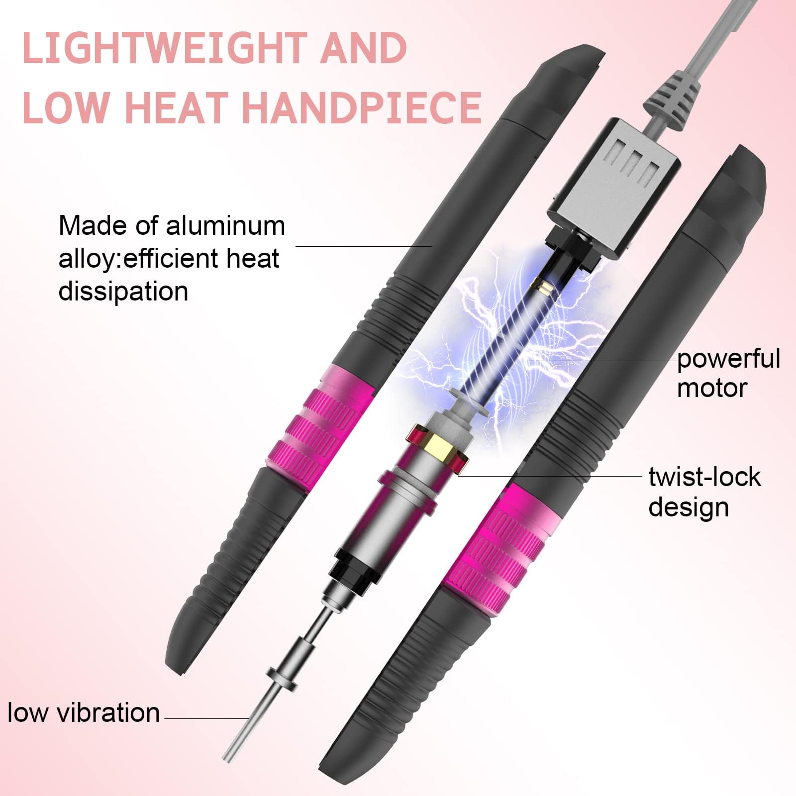 Delanie Fresa per Unghie Professionale, Trapano per Unghie per Manicure e Pedicure, Velocità Regolabile 35000 RPM Rimozione Gel Grigia