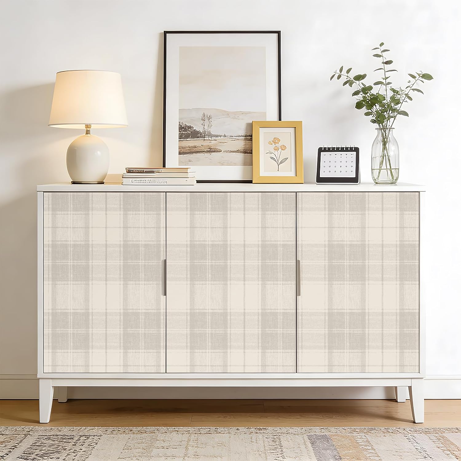 Livelynine 17.5x276 Plaid Peel and Stick Wallpaper Beige Neutral Vintage Gingham Checkered Contact Paper Waterproof Self Adhesive French Country Cottage Farmhouse Wallpaper for Bathroom Earthy Pastel