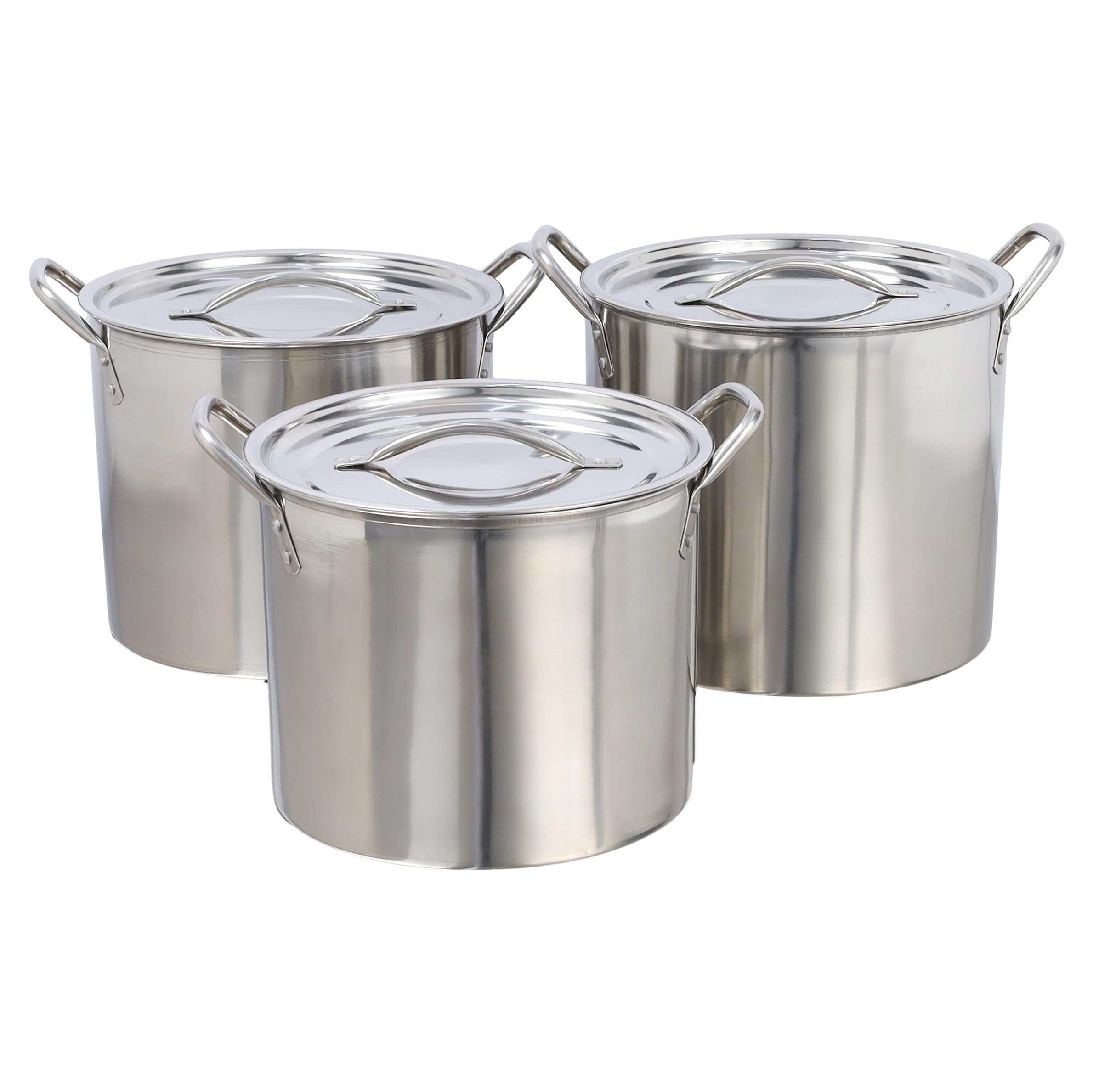 Set of 3 Deep Stainless Steel Stock Pot Vegetable Chicken Soup Stew Pan with Lid