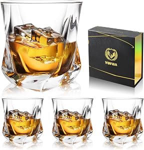 Whiskey Glasses Set of 4-250 ML Old Fashioned Cocktail Glass ，Drinking Glasses,Diamond Tumblers for Scotch，Whisky Glass Gift Set for Men,Dad,Brother
