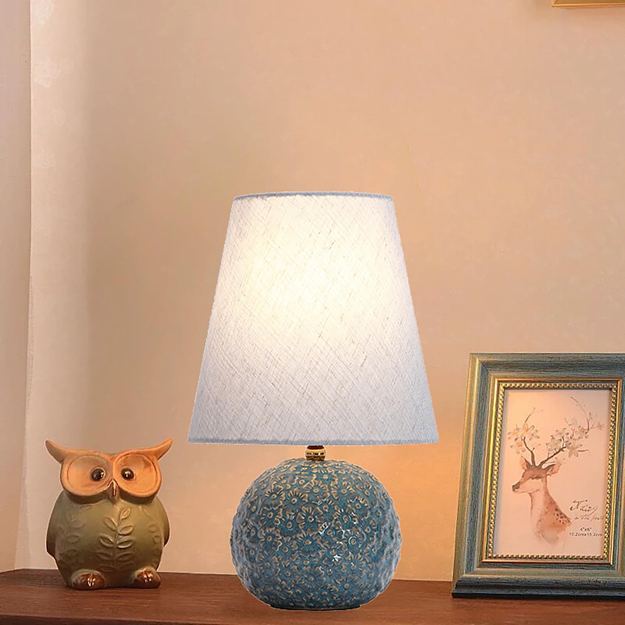 XINYASEE Lampada da tavolo in ceramica semplicità,Lampada da comodino vintage con paralume in tessuto,Lampada Da Scrivania Per la Casa Per Camera Da Letto,Soggiorno，E27 (blu)