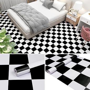 Peel and Stick Floor Tile,Floor Stickers,Floor Tiles Peel and Stick Waterproof,Kitchen, Living Room Black White, 11.8"*118"
