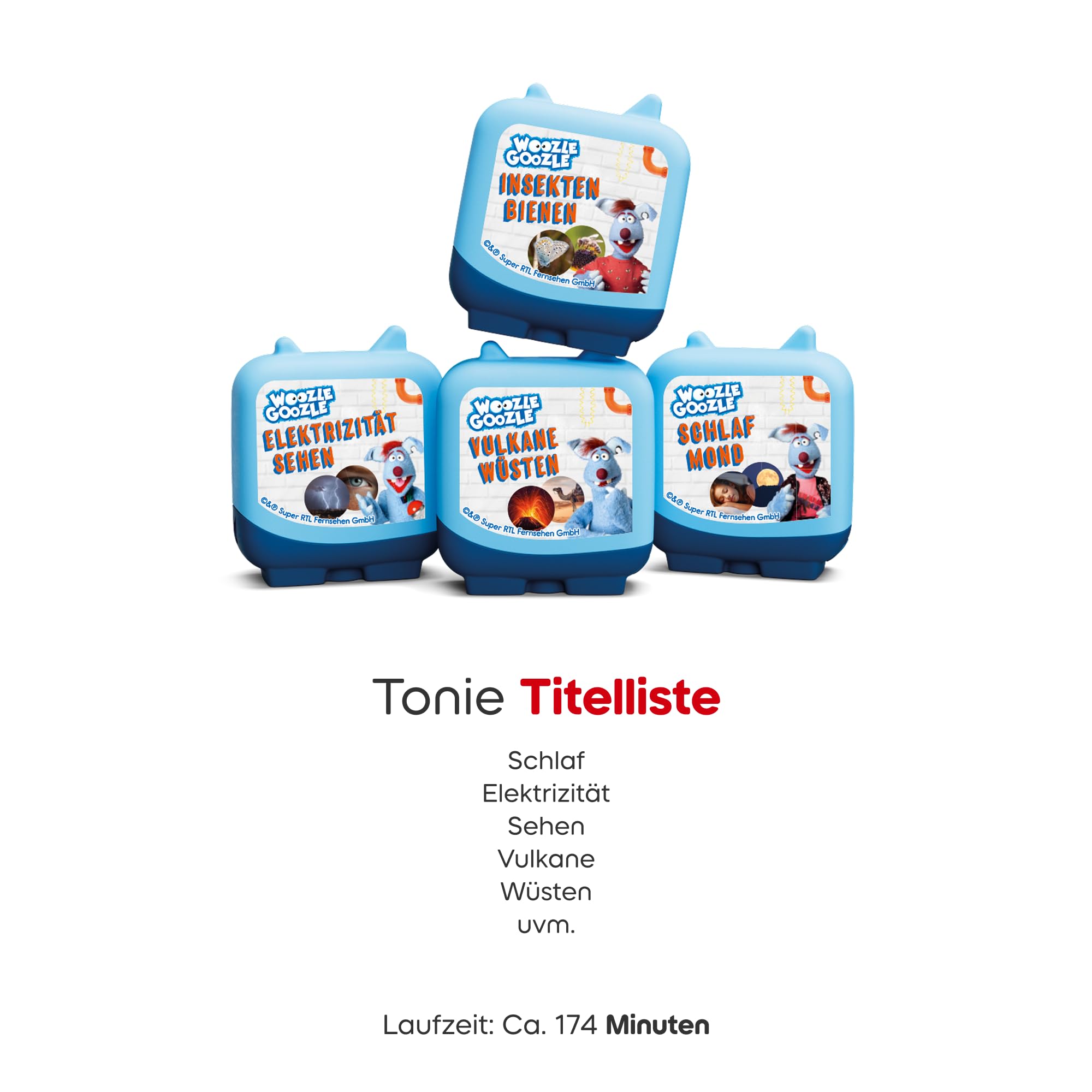 tonies Hörfigur für Toniebox, Woozle Goozle – Die große Wissens-Sammlung (8 Themen: Schlaf, Mond, Elektrizität, Sehen, Vulkane, Wüsten, Insekten & Bienen), Hörspiel ab 5 Jahren, ca. 174 Min.