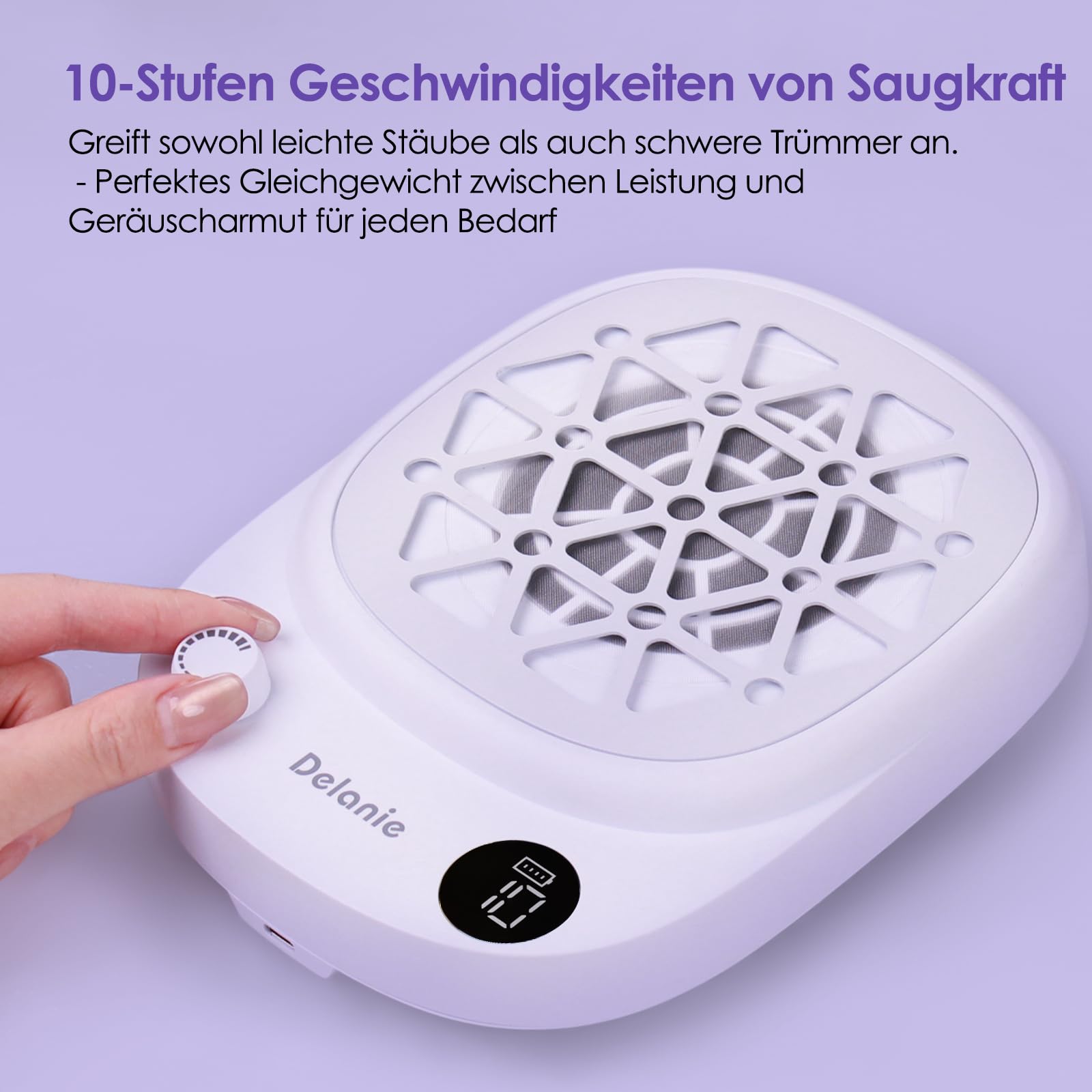 Delanie Nagelstaubsauger mit Filter, Wiederaufladbare Staubabsaugung für Nägel, Kabellose Nagel Staubabsaugung mit Akku, Professioneller Absauger für Gelnägel für Maniküre Pediküre Nagelstudio