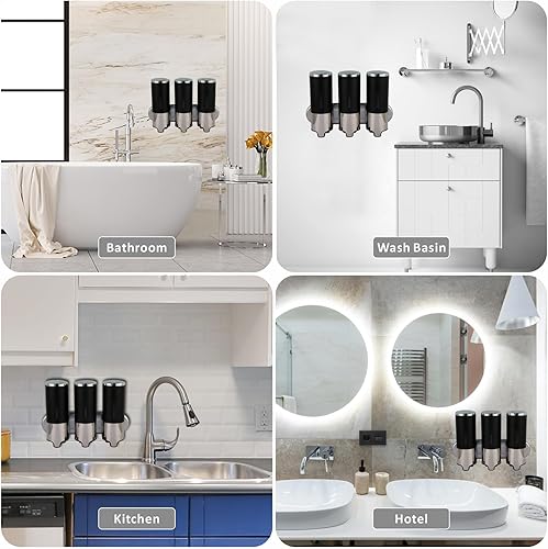 Miniatura 7 de Dispensador de jabón negro montado en la pared para ducha, dispensadores de champú WELLUP sin perforar, dispensador de jabón de ducha de baño de