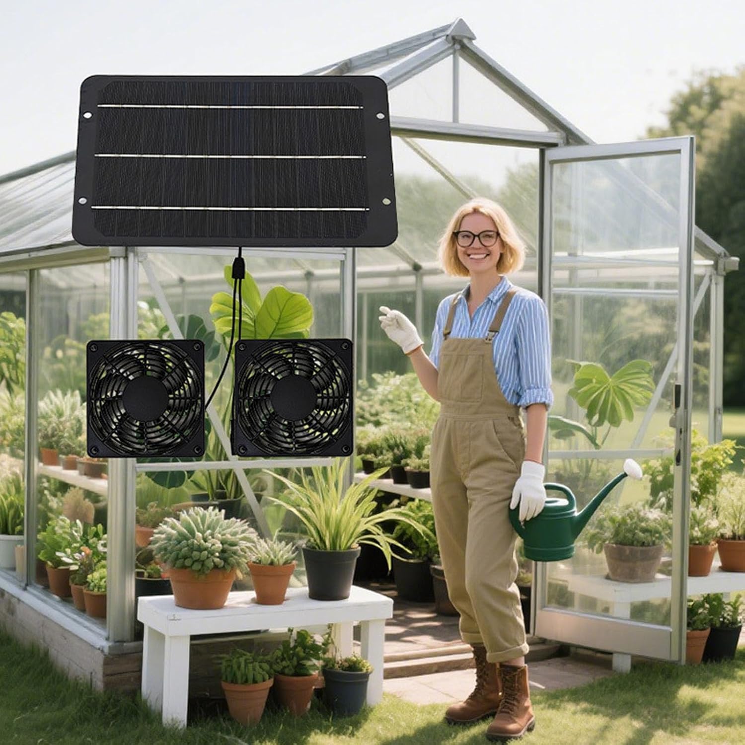 Solar Powered Exhaust Fan Kit, 7W Monocrystalline Solar Panel with 2 Air Circulation Ventilation Fans for Chicken Coop Dog House Greenhouse Shed RV Attic, IPX7 Water Proof