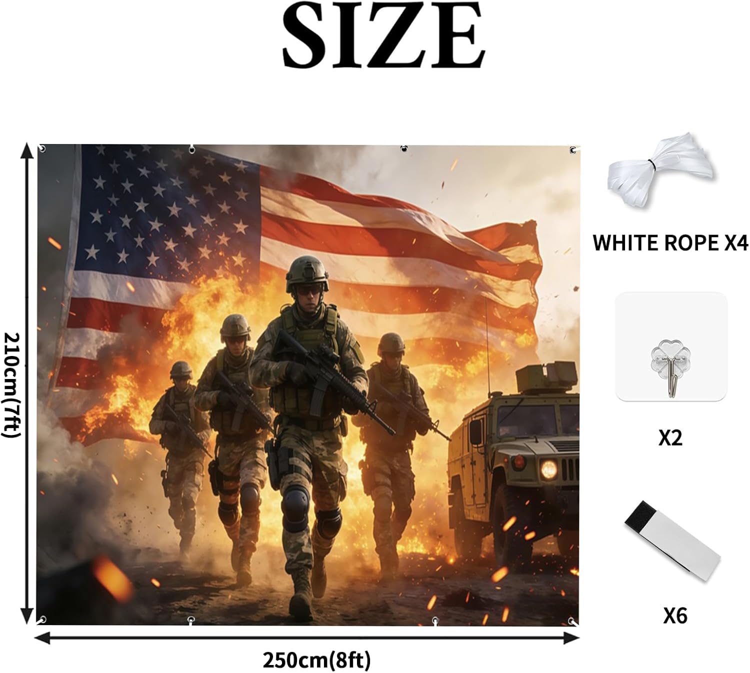 7x8ft 4th of July Decorations Garage Door Cover 250 Anniversary American Flag Military Patriotic Garage Door Banner for Outdoor Veterans Day 4th of July Independence Day Decor Photo Background