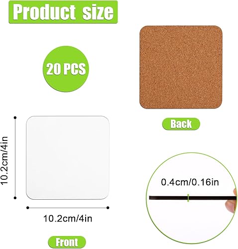 Miniatura 2 de 20 posavasos cuadrados de sublimación, 4 x 4 pulgadas, MDF en blanco, posavasos de madera MDF para automóvil, posavasos de corcho para manualidades,