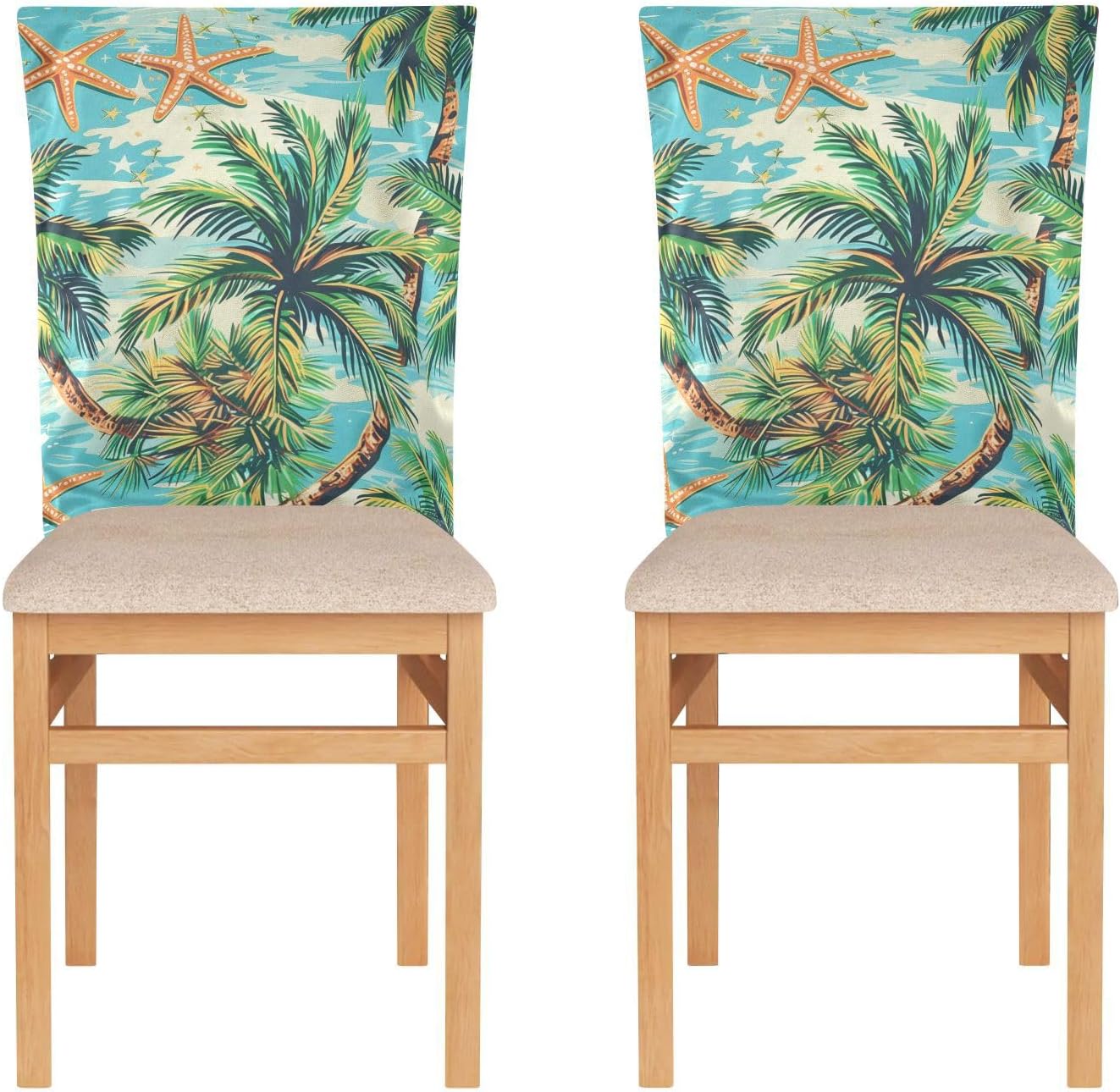 ALAZA Tropical Palm Tree and Starfish Chair Back Cover Set of 6, Washable Reusable Removable Chair Slipcovers Decorative Chair Cover for Home Kitchen Wedding Party