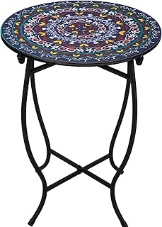 Indoor Outdoor Small Metal Round Side Table, Versatile 14 Inch Round Met...