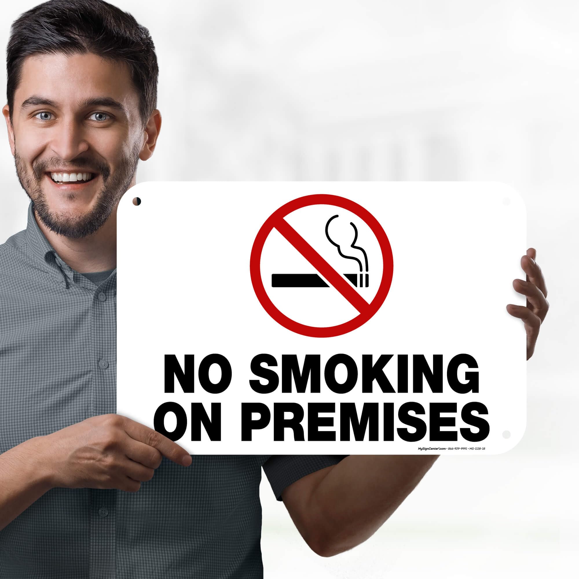 No Smoking No Premises Sign, 12x18 Inches, 55 mil thick HDPE (high density polyethylene), Made in USA by My Sign Center