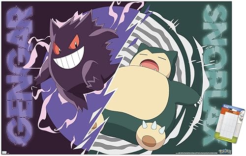 Trends International Pokémon - Póster de pared de batalla de Gengar Snorlax, 22.37 x 34.00 pulgadas, paquete de póster y montaje