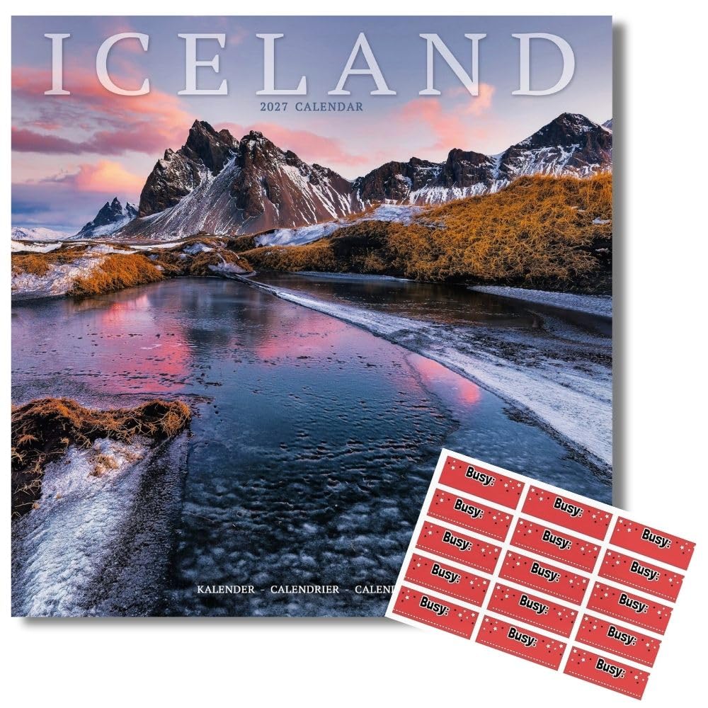 Avonside Iceland 2027 Square Calendar with Organisational Stickers