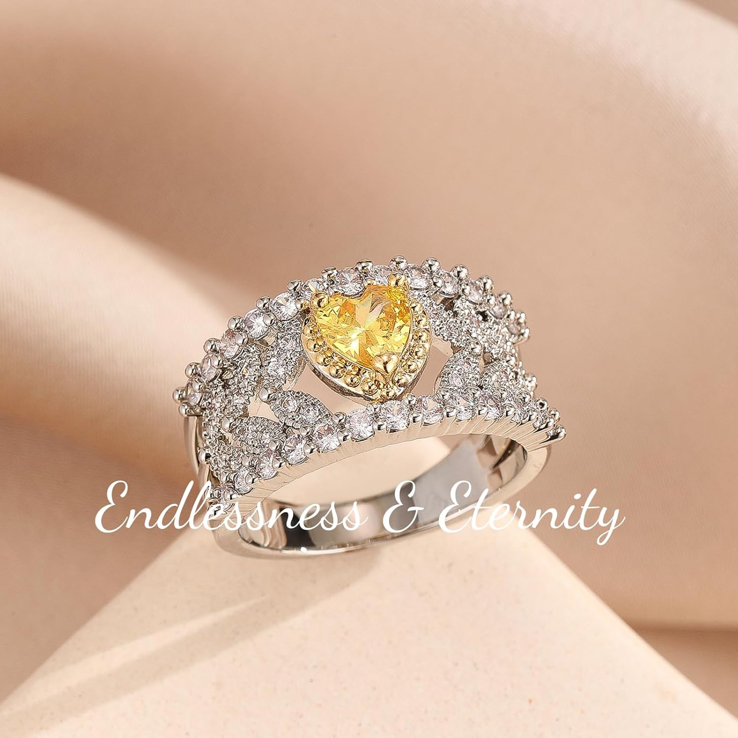 ENDLESSNESS & ETERNITY Heart Half Eternity Wedding Band Ring Cubic Zirconia CZs Stackable Cocktail Ring - Image 2