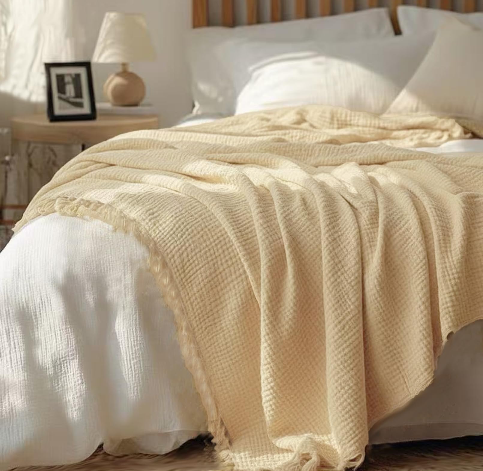 KyraHome 100% Organic Cotton 55"x60" Muslin Throw Blanket for Couch Sofa Pre-Washed Plant Hand Dyed, Breathable Soft, Cozy - Image 2