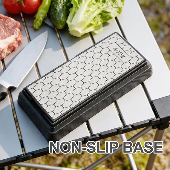 Double-Sided Diamond Sharpening Stone 400/1000 Grit, Ergonomic Whetstone with Non-Slip Base and Dust Cover, Ideal for Kitchen Knives, Scissors, and Chisels