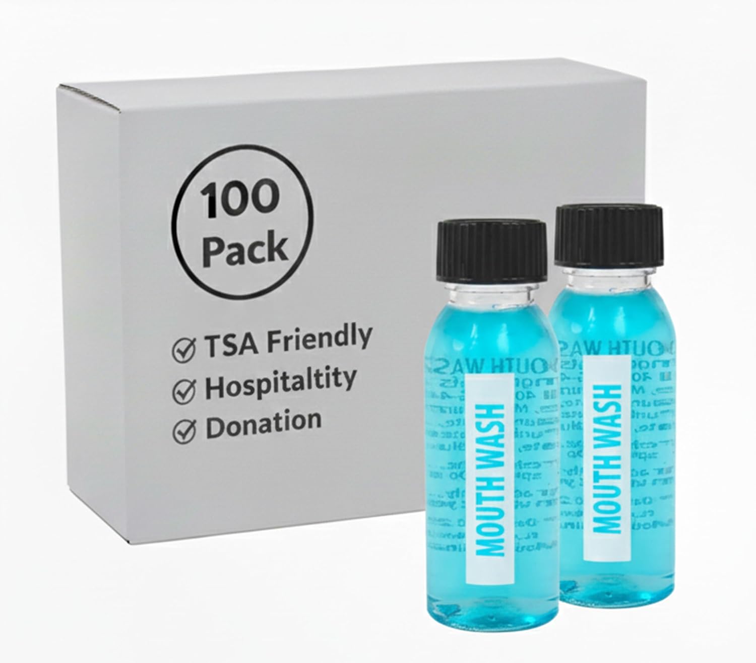 100 Bottles 1 oz. Mouth Wash for Dental Hygiene, Oral Care, Cavity Prevention, Hospitality, Hotel, Charity, Donation Drives (1 Ounce)