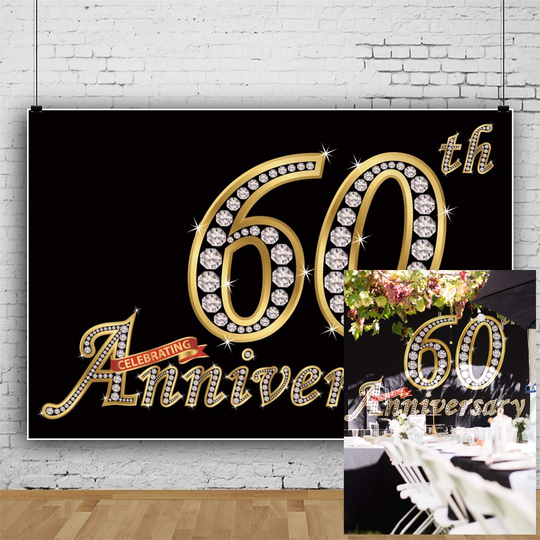 Buy AOFOTO 7x5ft Happy 60th Anniversary Backdrop Silver Diamonds Old ...
