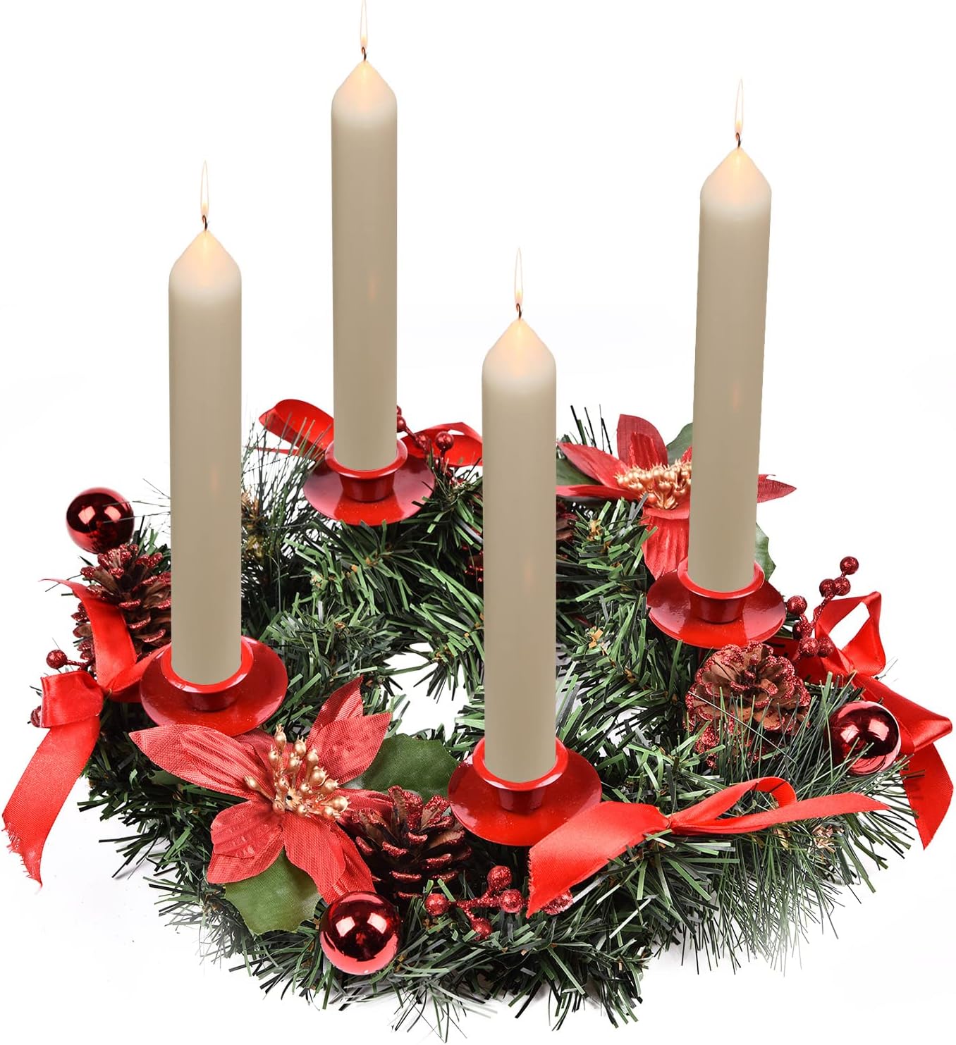 Christmas Advent Wreath Candle Holders, Red Wreath Candle