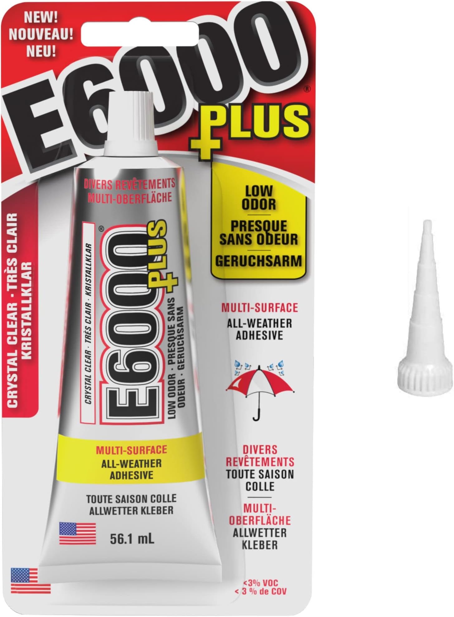 E6000 Plus Craft Glue and Original Snip Tip Nozzle Fabric,Wood, Jewellery, Glass, Gems, Beads Adhesive (56.1ml)