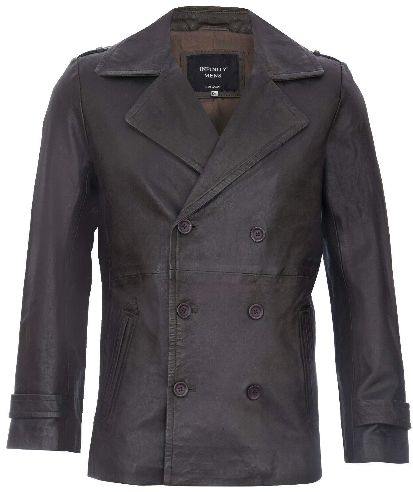 Men's Brown Pea Coat Leather Jacket Dr Who German Naval L
