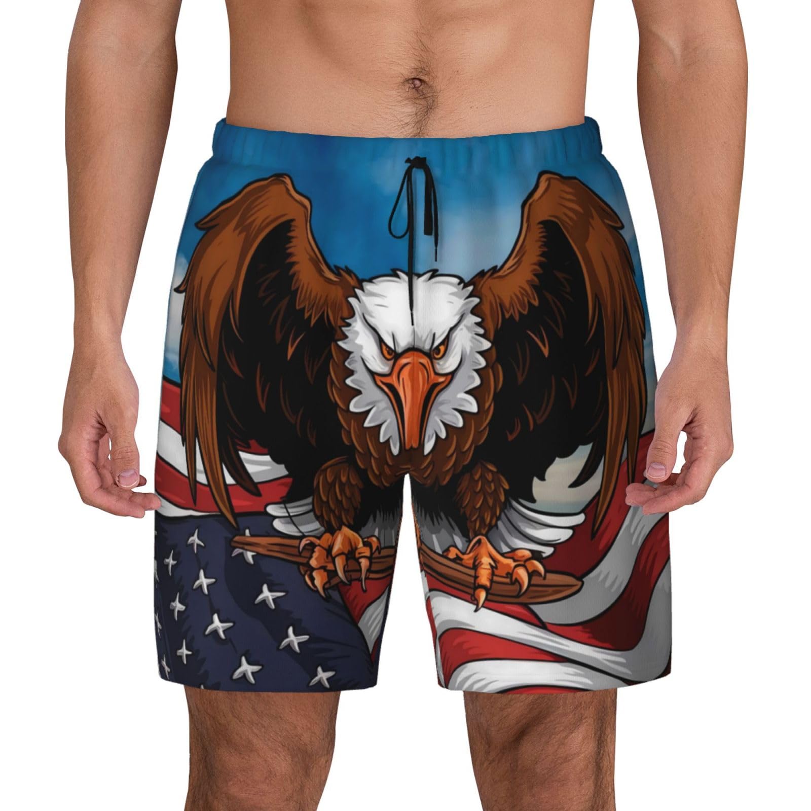 Buewutiry Cartoon Bald Eagle USA Funny Men'S Swim Trunks Board Shorts Quick Dry-3x-Large Black