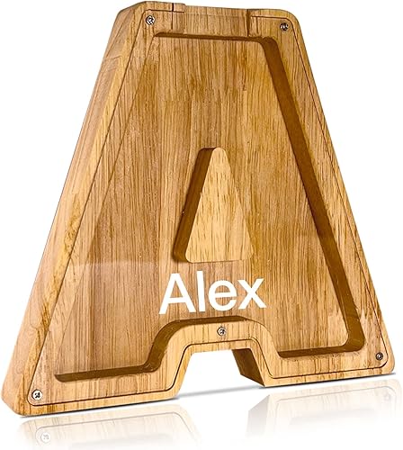 ALBK Alcancía personalizada para niños, alcancía con letras del alfabeto personalizadas, letras de madera de la A a la Z, juguetes de aprendizaje