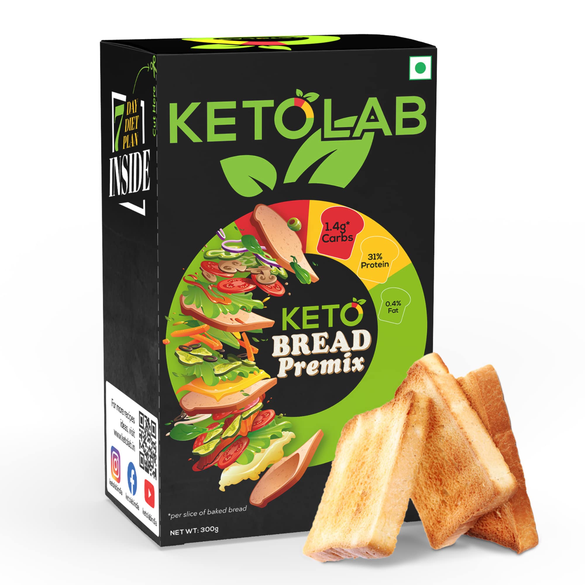 Ketolab Natural Flavor Keto Bread Pre-Mix,300 Gms,1 Pack,1.3G Net Carb&5G High Protein/Slice,Identical To Regular Bread,Ultra Low Carb,Pre-Biotic High Fibre,Low Glycemic Index(Gi), Diet&Weight Loss (B0BKWSWZYD) Amazon Price History, Amazon Price Tracker