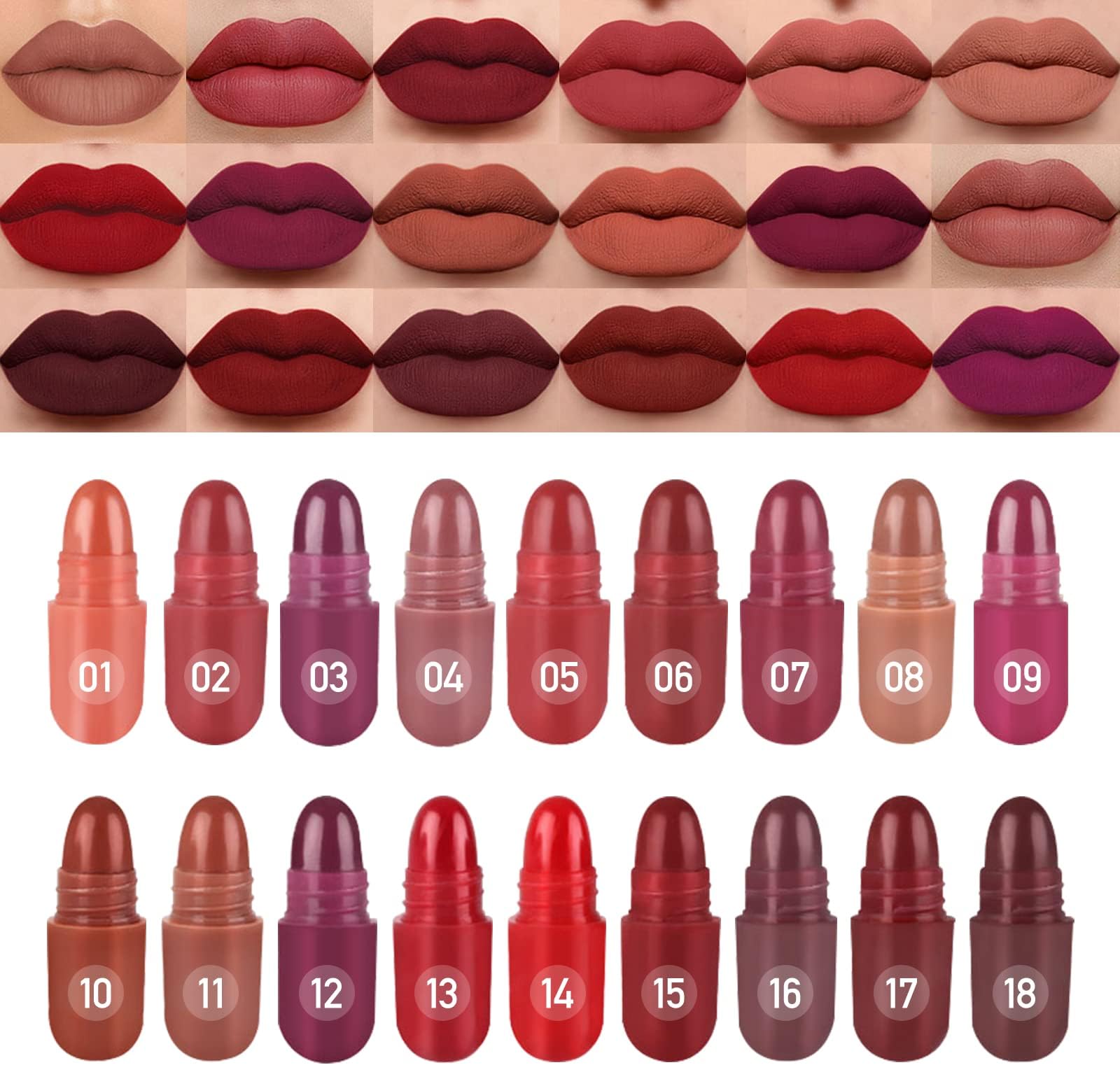 18 Colors Capsule Pills Lipstick Mini Lip-Stick Set, Long Lasting Mini Matte Lipstick Lip Stain Lip Tint - Labiales Mate 24 Horas Originales, Cute Dark Red Matte Lipsticks Set for Women