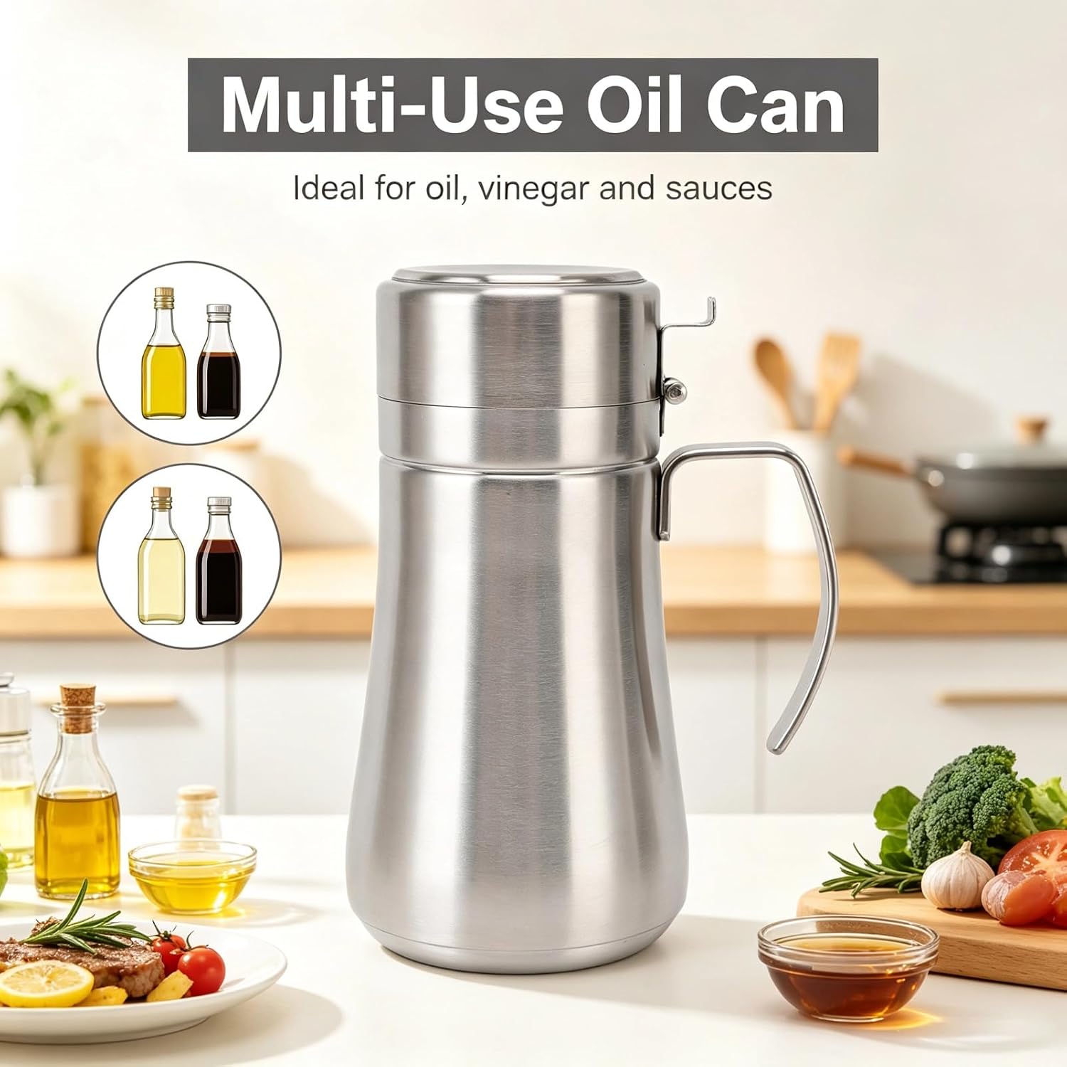 EBTOOLS Stainless Steel Olive Oil Dispenser Bottle, Leakproof Oil Container with Lid for Kitchen Cooking BBQ (500ML)