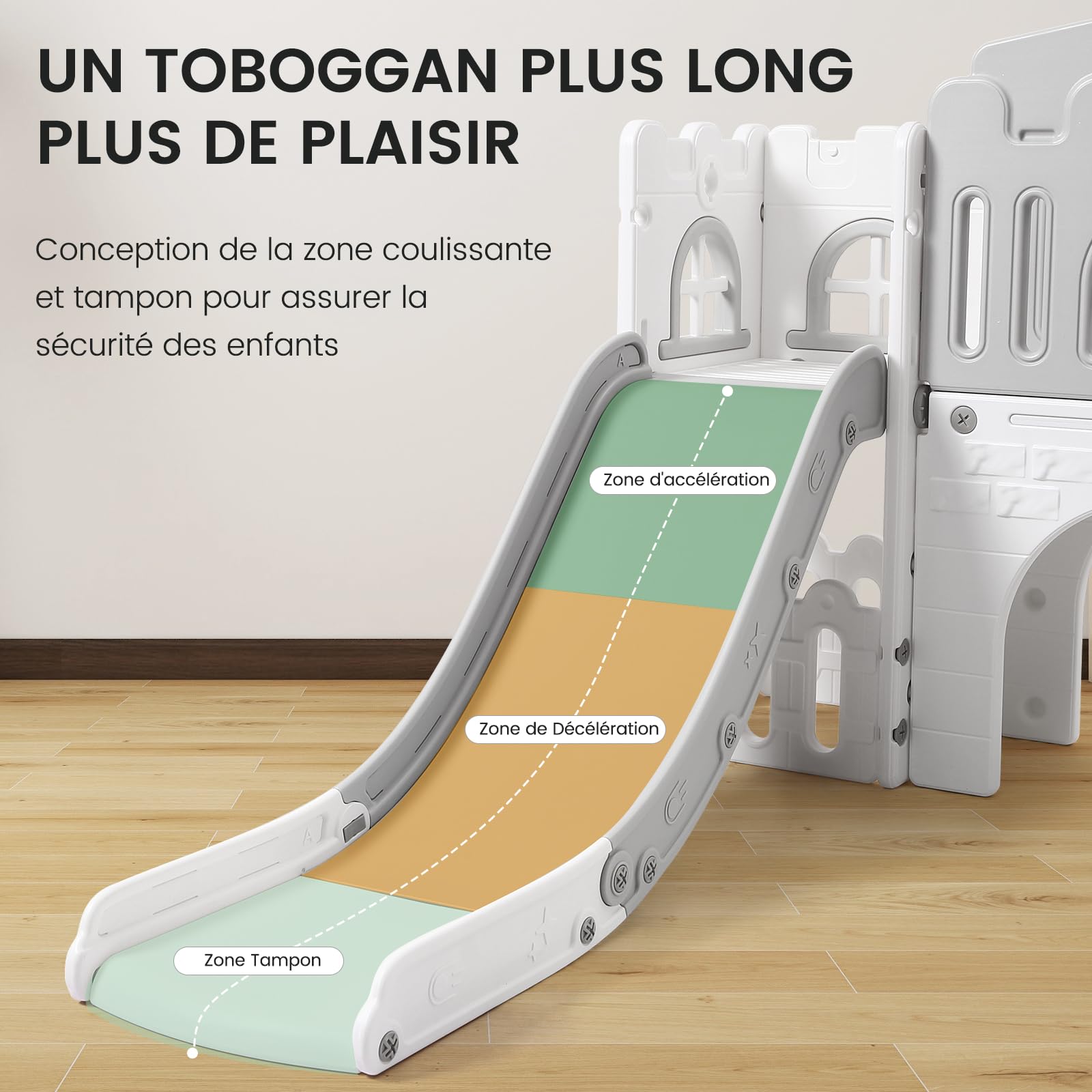 Tobogán Infantil 8 en 1 con Cesta de Baloncesto, Toboganes Infantiles Exteriores y Interiores con Escalera de Escalada, Telescopio y Túnel de Juego, Espacio de Almacenamiento, 1+ (Gris)