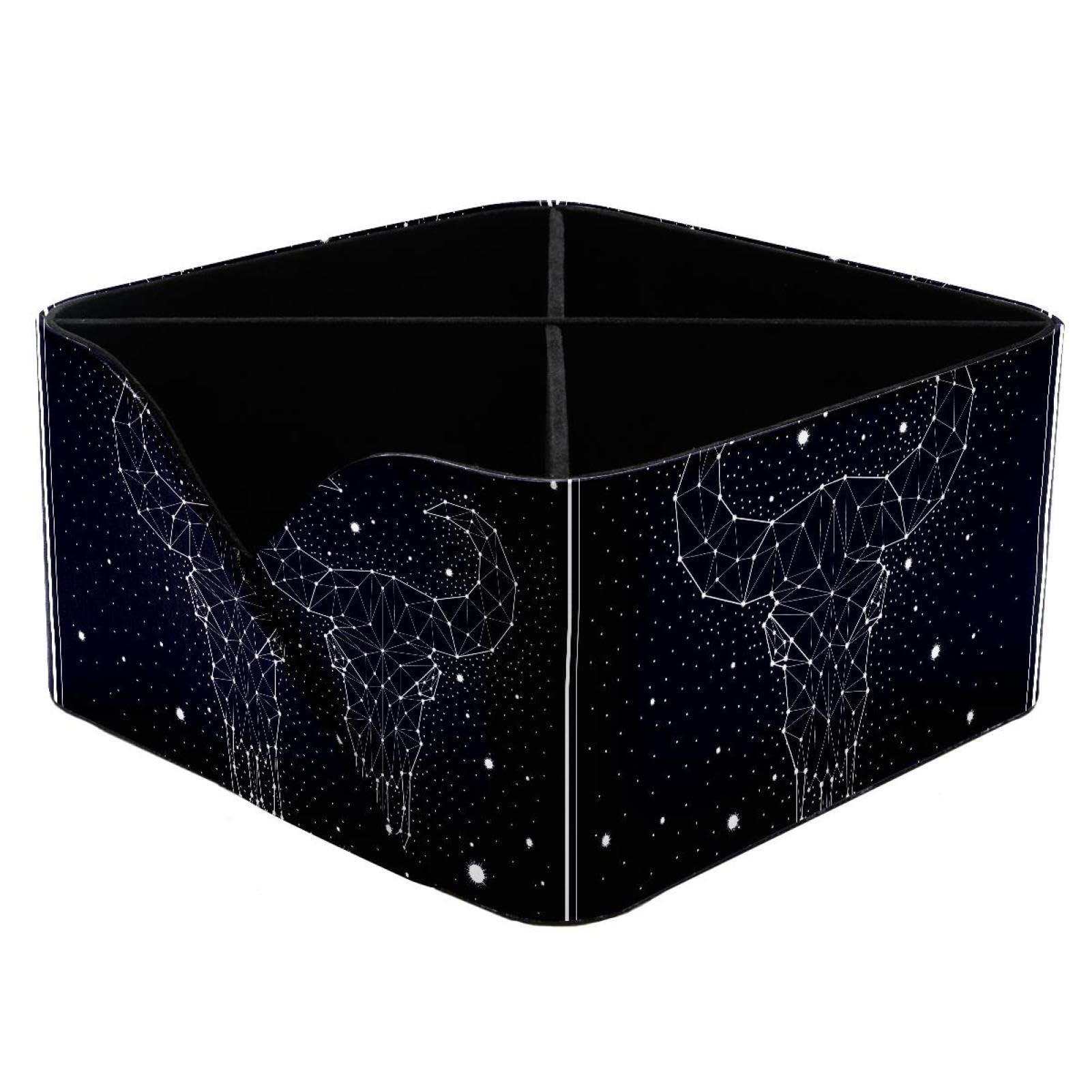 KengjuTesu Starry Sky Constellation Sheep Skull Sheep Goat Cow Desktop Organizer Pen Holder, Rectangular Pencil Cup for Office, Study and Makeup Stations