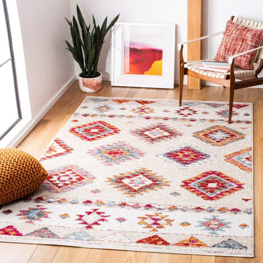 SAFAVIEH Area Rug 8x10 - Adirondack Collection - Large - Beige & Red, Boho Tribal Design, Non-Shedding & Easy Cleaning, Ideal for Living Room, Bedroom, Office, Dining Space (ADR252B)