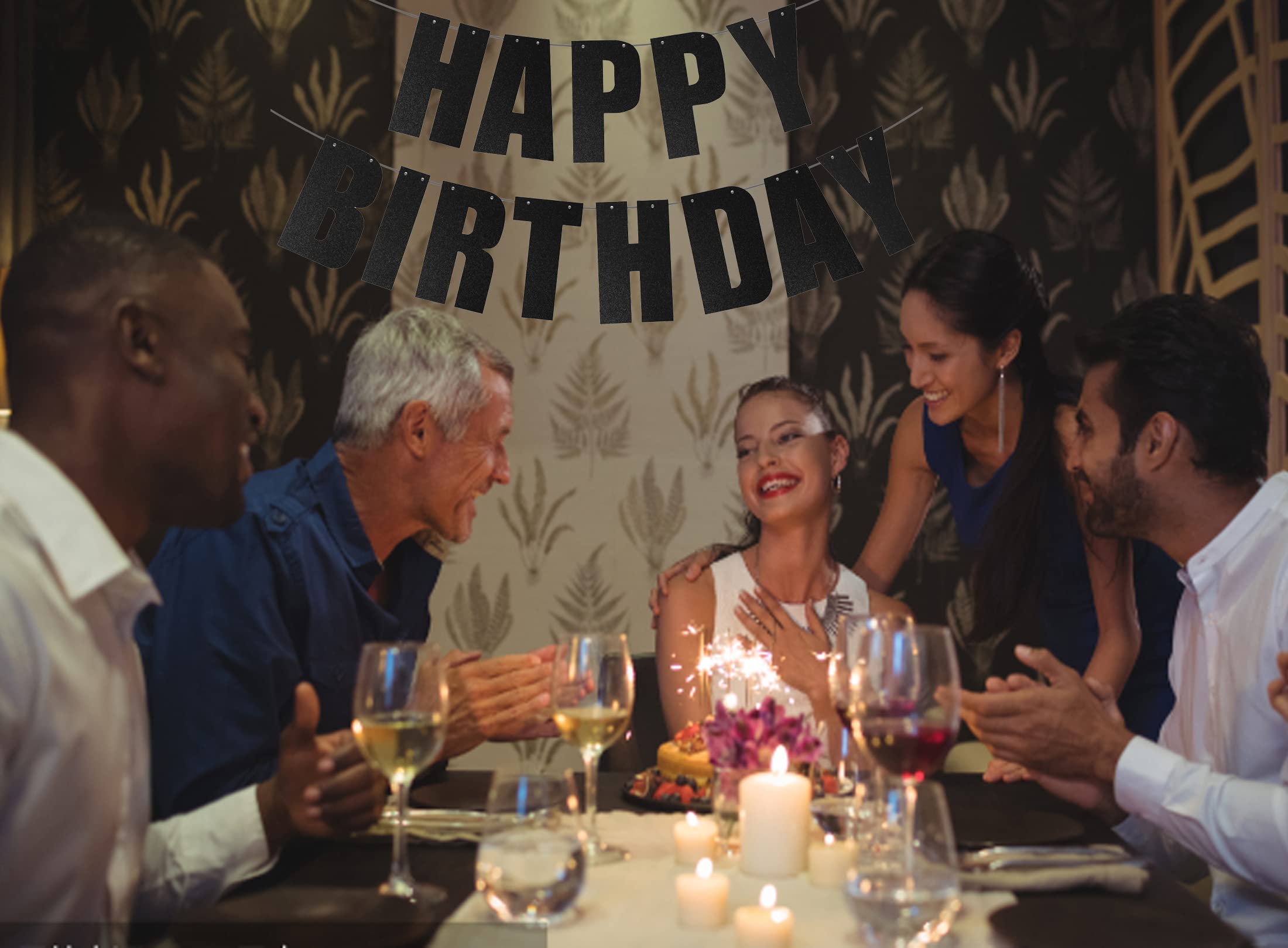Czarny baner z napisem "Happy Birthday" na przyjęcie urodzinowe dekoracje materiały