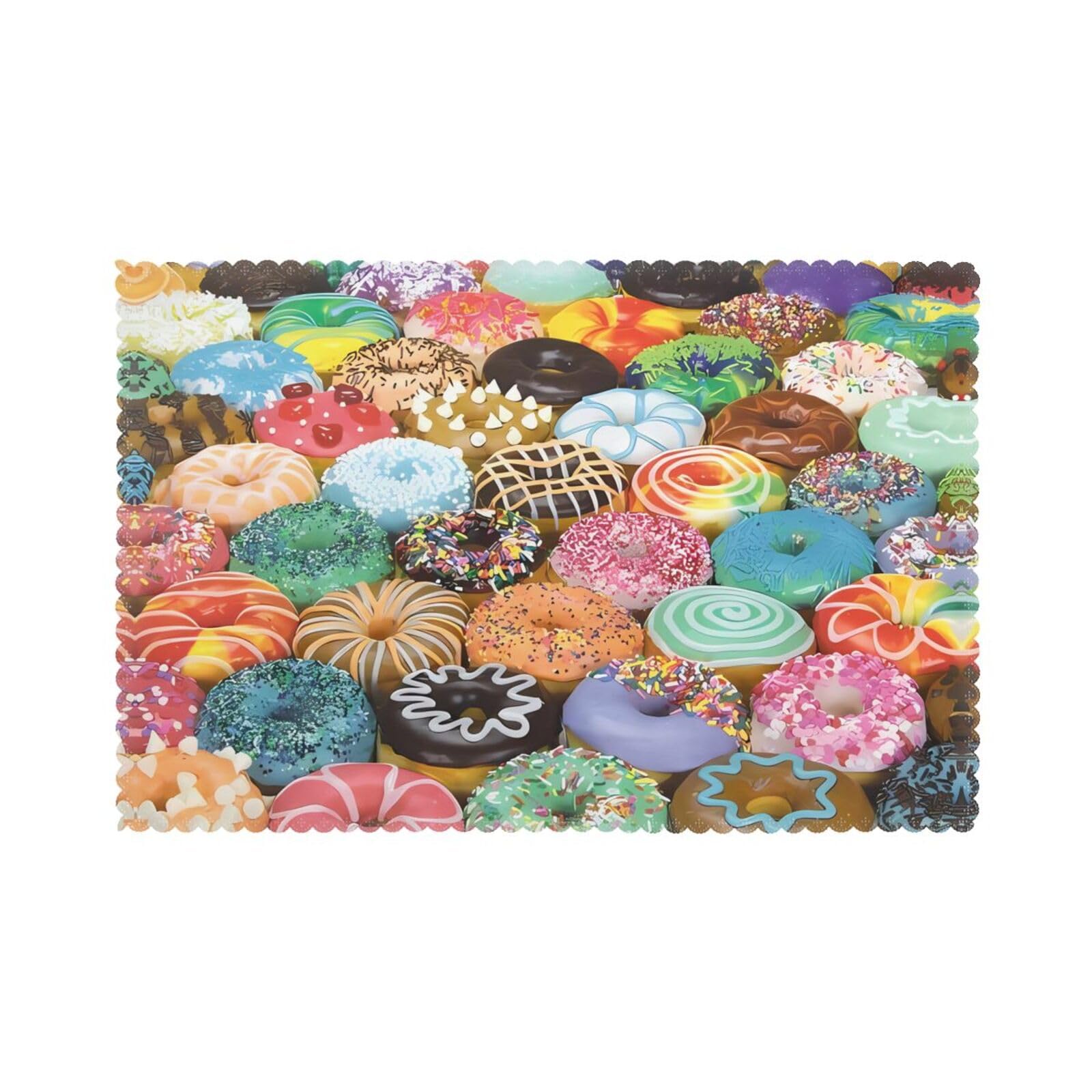 WHJSSF Donuts Prints Placemats Set of 6 12x18in - Durable Table Layers with Heat-Resistant & Wrinkle-Free Polyester